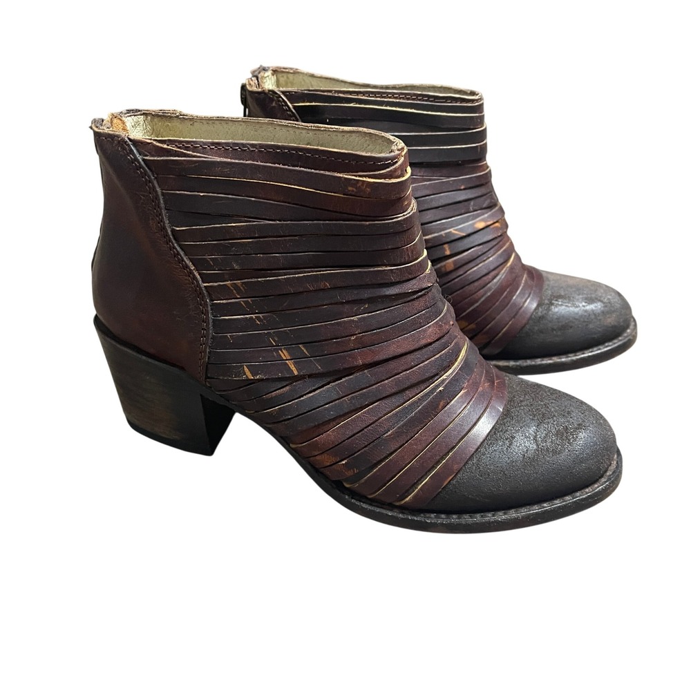 Freebird by Steven Leather Ankle Boots Fringe Detail Brown‎ Size 7